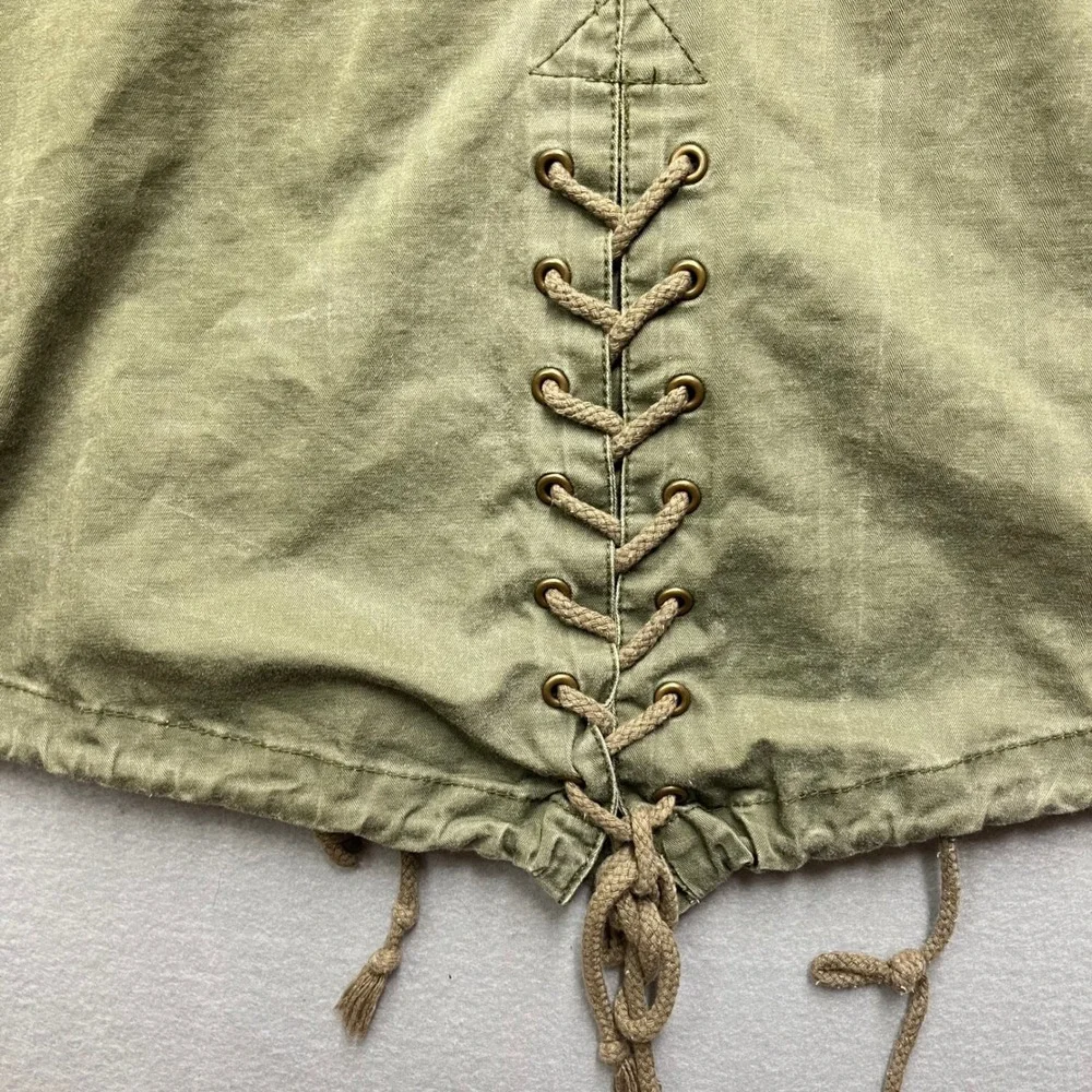 Free People Womens Olive Green Cotton Twill Military Field Jacket Fishtail Hem